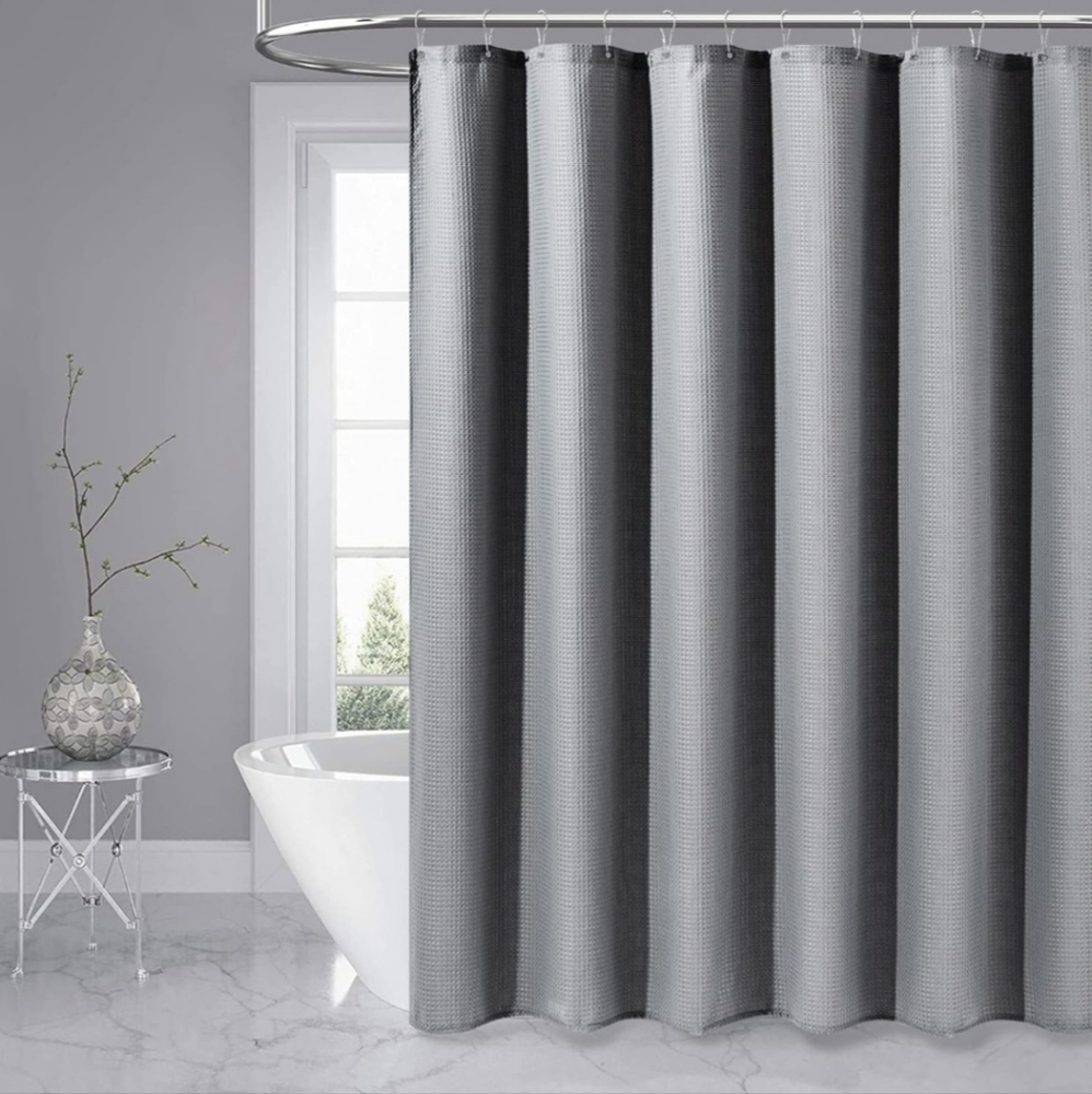 Grey Waffle Shower Curtain & Hooks